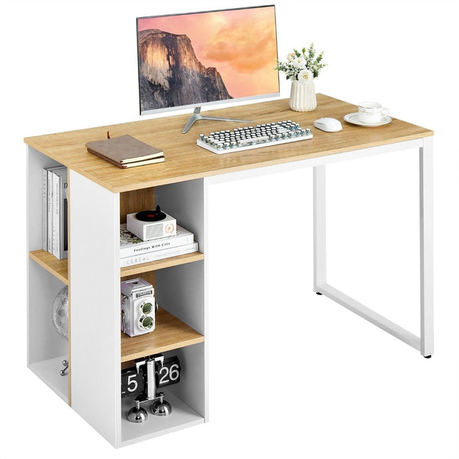 Desk with 5 compartments & metal frame Modern computer desk Work table Natural