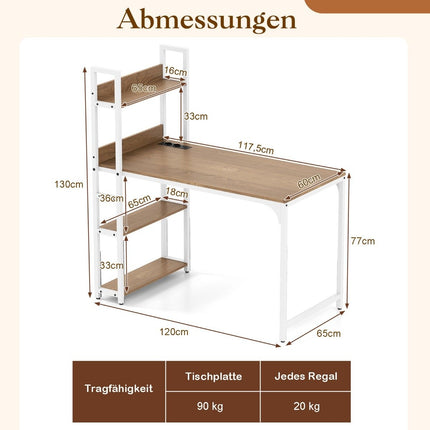 Desk with Charging Station, 120x65 cm, Natural Wood