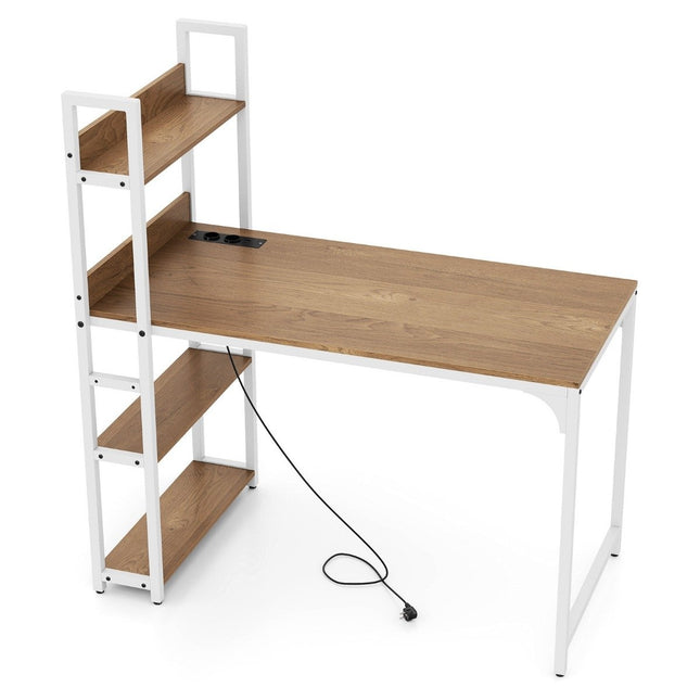 Desk with Charging Station, 120x65 cm, Natural Wood