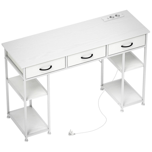 Desk with Charging Station, Storage Drawers, and Shelves