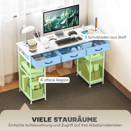 Desk with Charging Station, Storage Drawers, and Shelves