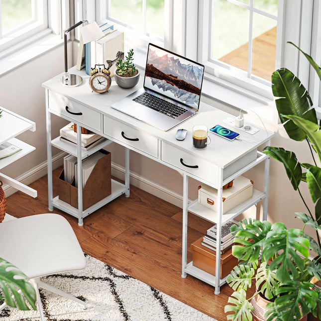 Desk with Charging Station, Storage Drawers, and Shelves