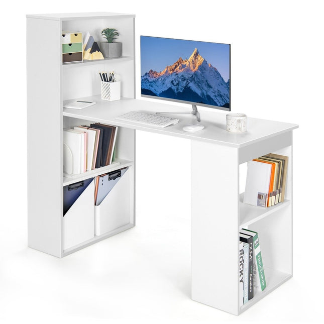 Desk with bookshelf Computer table with 6 shelves PC table with shelf Office table white