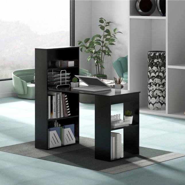 Desk with bookshelf computer table with 6 shelves PC table with shelf office table black