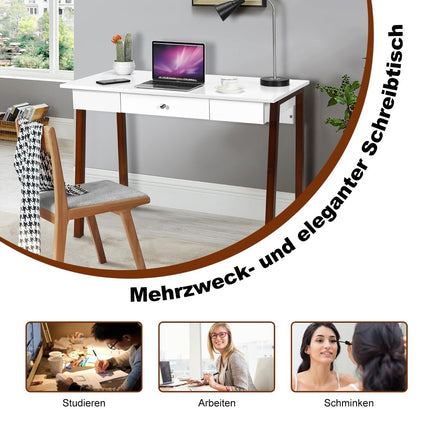 Desk with drawer, computer table, rubber table legs, dressing table, office table, brown