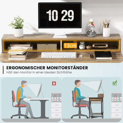 Desk with drawer monitor stand & 2 open shelves computer desk with metal frame 120 x 56 x 90.5 cm