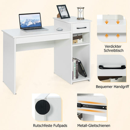 Desk with drawer & open shelves Wooden computer desk 102 x 50 x 82 cm White
