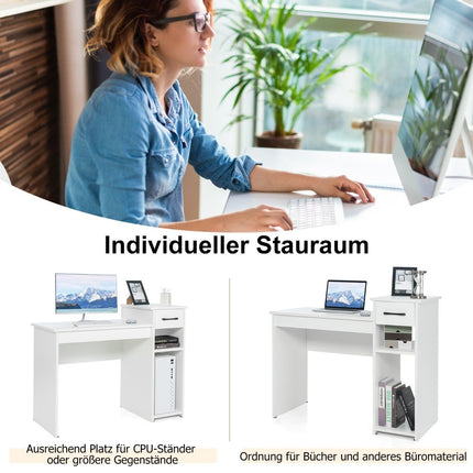Desk with drawer & open shelves Wooden computer desk 102 x 50 x 82 cm White