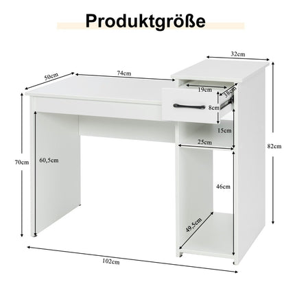 Desk with drawer & open shelves Wooden computer desk 102 x 50 x 82 cm White