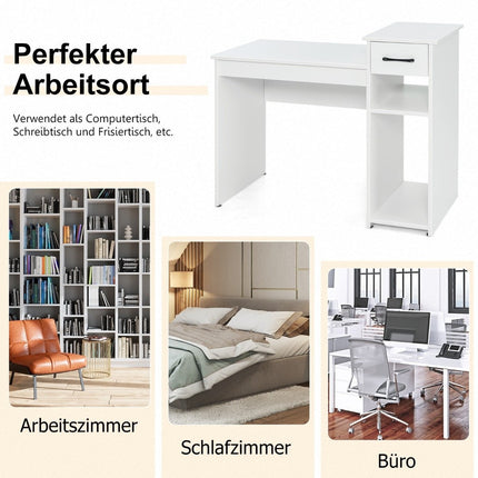 Desk with drawer & open shelves Wooden computer desk 102 x 50 x 82 cm White