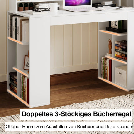 Desk with monitor shelf & 2 bookshelves computer table 120 x 54 x 90 cm white