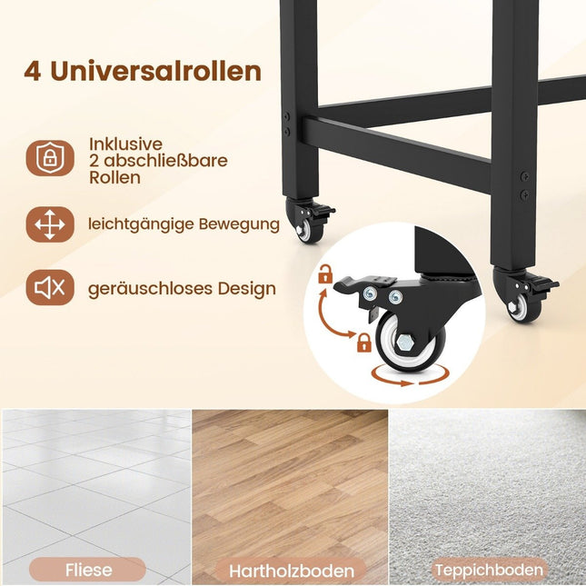Desk with wheels Computer table with removable fabric bag and headphone hook 120 x 60 x 75 cm Natural