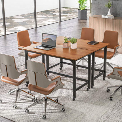Desk with wheels Computer table with removable fabric bag and headphone hook 120 x 60 x 75 cm Natural