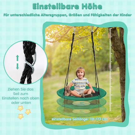 Diameter 100 cm nest swing with adjustable ropes, hanging swing, children's swing, round swing, green