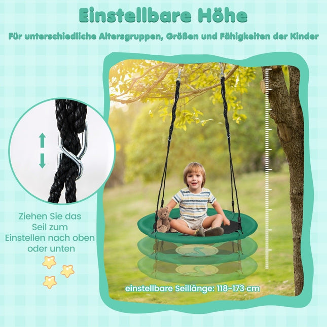 Diameter 100 cm nest swing with adjustable ropes, hanging swing, children's swing, round swing, green
