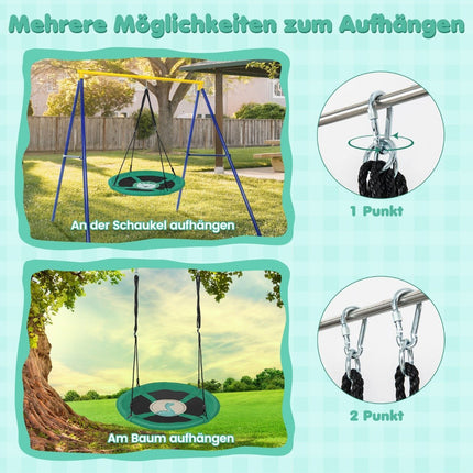Diameter 100 cm nest swing with adjustable ropes, hanging swing, children's swing, round swing, green