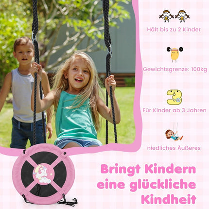Diameter 100 cm nest swing with adjustable ropes, hanging swing, children's swing, round swing, pink