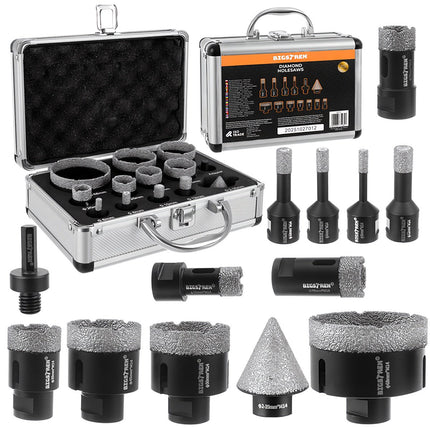 Diamond Hole Saw Set, 13 Pieces, 6-68mm, M14 Thread