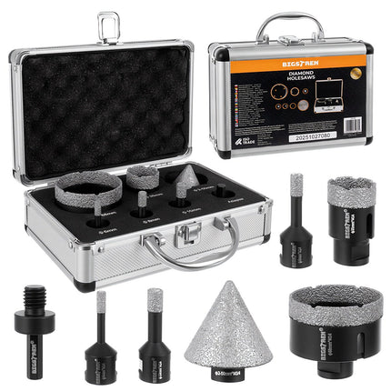 Diamond Hole Saw Set, 7 Pcs, 6-68mm, M14 Adapter