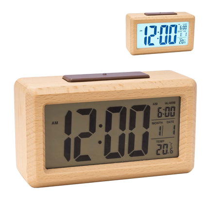 Digital Beech Wood Alarm Clock, Natural Finish