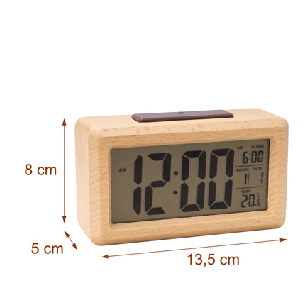 Digital Beech Wood Alarm Clock, Natural Finish