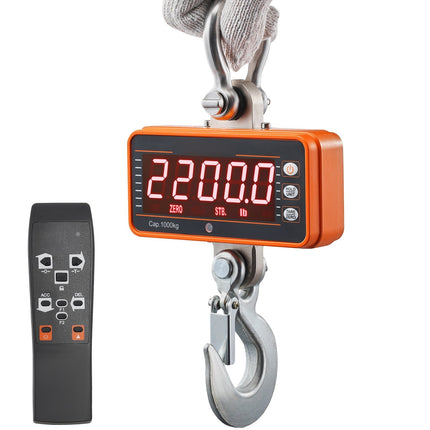 Digital Crane Scale 2200 lb, Remote Control, LED Display
