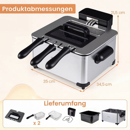 Digital Deep Fryer, 5L Oil, 1700W, 3 Baskets, Stainless Steel