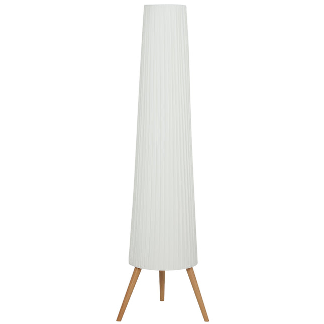 Dimmable LED Floor Lamp, Wood Tripod, Foot Switch, White