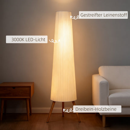 Dimmable LED Floor Lamp, Wood Tripod, Foot Switch, White