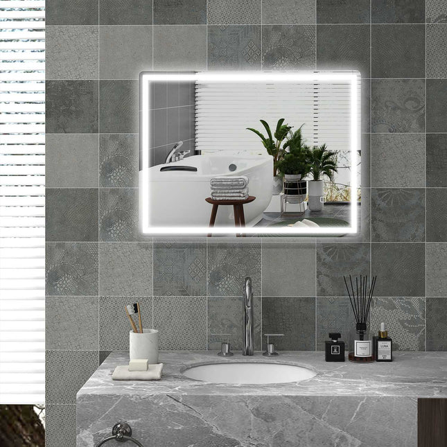 Dimmable 80x60cm bathroom mirror, fog-free with memory