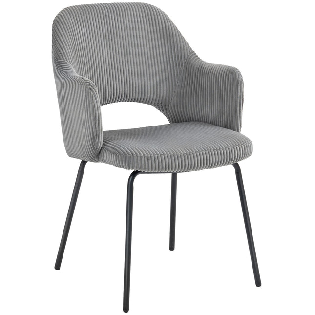 Dining Chair, Cord Upholstery, Shell Shape, Metal Legs, Gray