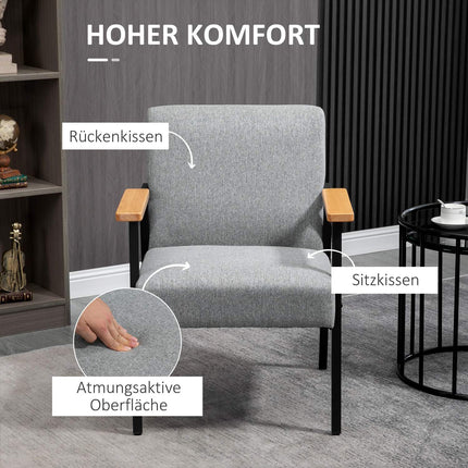 Armchair in gray linen look - Wingback, relaxation, 64.5x70x83.5 cm