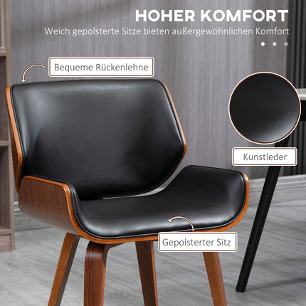 Dining Chairs Set of 2, Black Faux Leather, Wood Frame