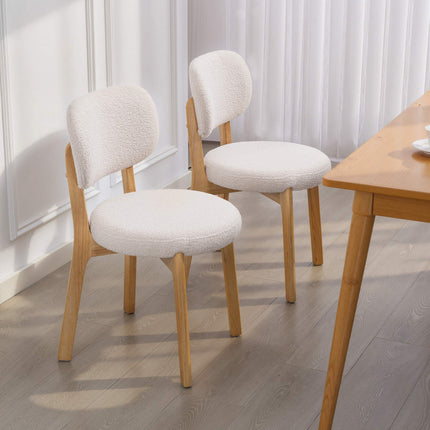 Dining Chairs, Set of 2 Cream Boucle with Wood Legs