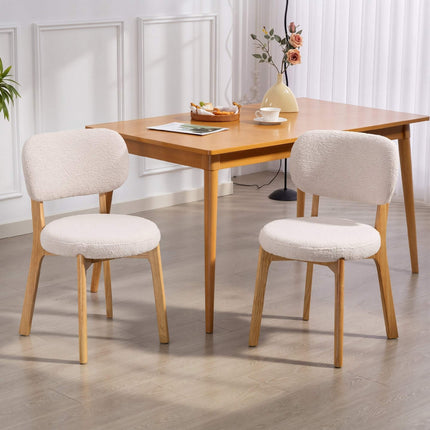 Dining Chairs, Set of 2 Cream Boucle with Wood Legs