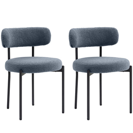 Dining Chairs Set of 2, Fleece Upholstery, Metal Legs, Gray