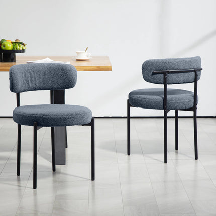 Dining Chairs Set of 2, Fleece Upholstery, Metal Legs, Gray