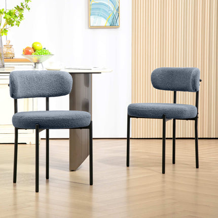 Dining Chairs Set of 2, Fleece Upholstery, Metal Legs, Gray