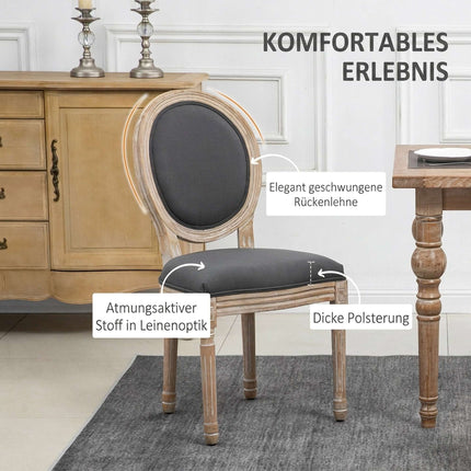 Dining Chairs Set of 2, Linen Look, Grey + Natural