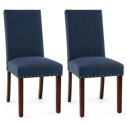 Dining Chairs Set of 2, Padded Blue, Wooden Legs