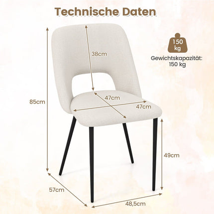 Dining Chairs Set of 2, Padded Velvet, Beige, Metal Frame