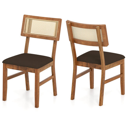 Dining Chairs Set of 2, Rattan Back, Velvet Seat, Brown