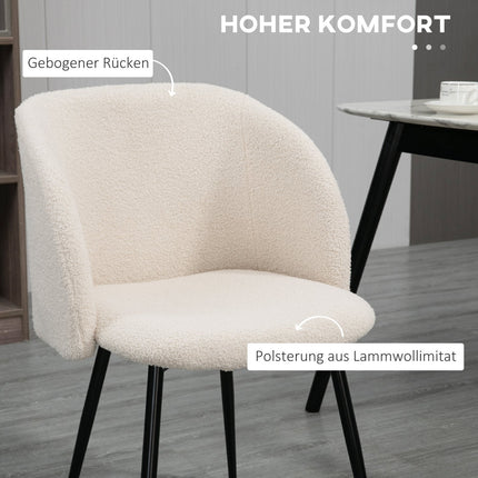 Dining Chairs Set of 2, Upholstered, Cream White, Steel Legs