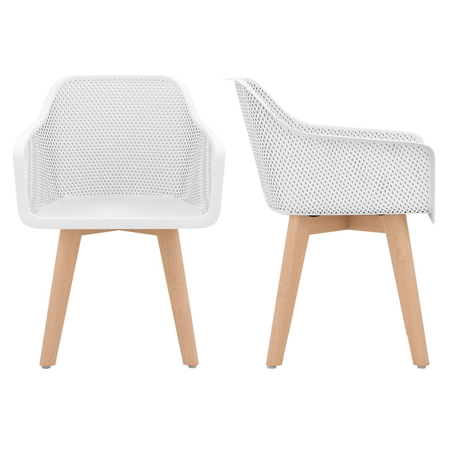 Dining Chairs Set of 2, White, Wood Legs, Ergonomic Back