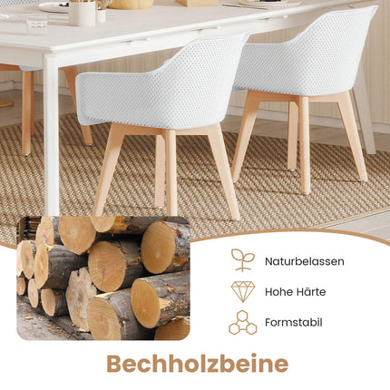 Dining Chairs Set of 2, White, Wood Legs, Ergonomic Back