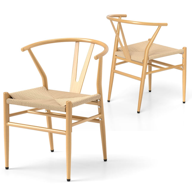 Dining Chairs Set of 2, Y-Back, Woven Rattan Seat, Stackable