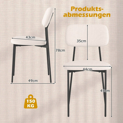 Dining Chairs Set of 4, Beige Linen, Metal Legs