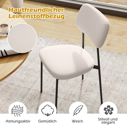 Dining Chairs Set of 4, Beige Linen, Metal Legs