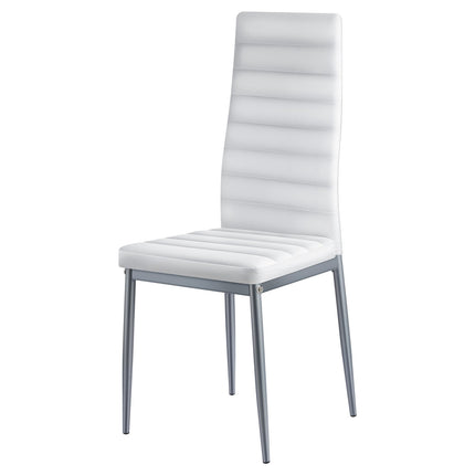 Dining Chairs Set of 4, White PVC Leather, Metal Legs
