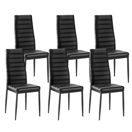 Dining Chairs Set of 6, PVC Leather, Metal Legs, Black